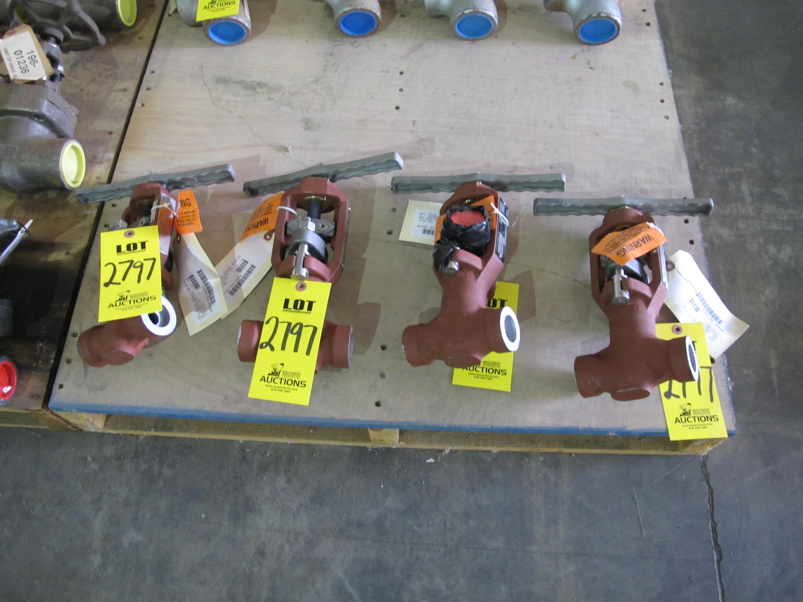 LOT (4) VALVES, GLOBE TYPE, 1" SIZE, 3345 PSIG AT 680 DEG F RATING, CARBON STL MATERIAL, SOCKET WELD CONNECTIONS, SA216 WCB SPECIFICATION. REFERENCE ORIGINAL SHOP ORDERS EB950-1 & EB950-3, PART # 1"-1878-GLOBE (W-51) LOADING & HANDLING FEE $15-